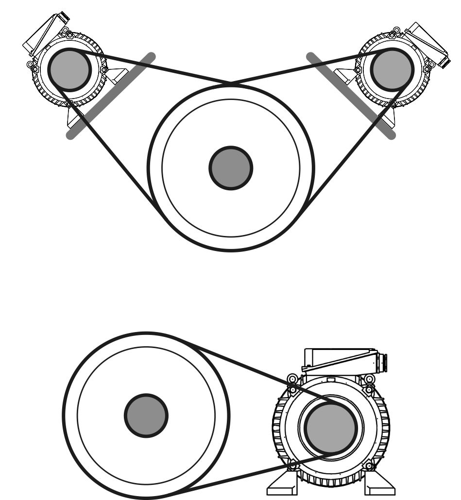 diagram of motor and main pulley arrangement on the pellet mill